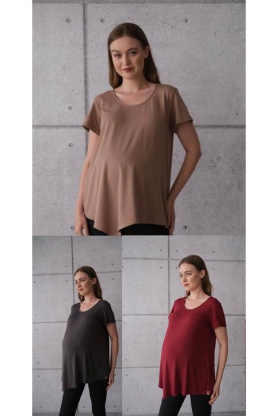 SARE ERKMEN Maternity T-Shirt 3-Pack Gray Burgundy Beige