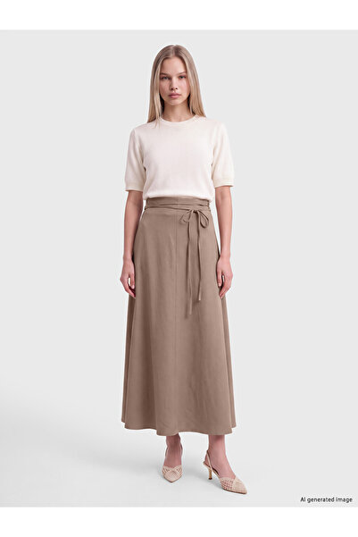 LC Waikiki Vizyon New Season Brown Belted A-Line Pencil Skirt
