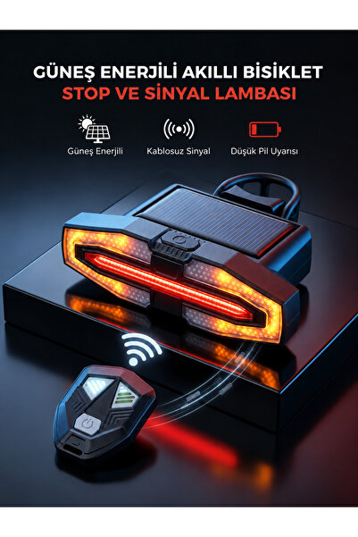 UmoTech Bisiklet Arka Stop Lambası Kablosuz Kumandalı Bisiklet Sinyalli Solar...