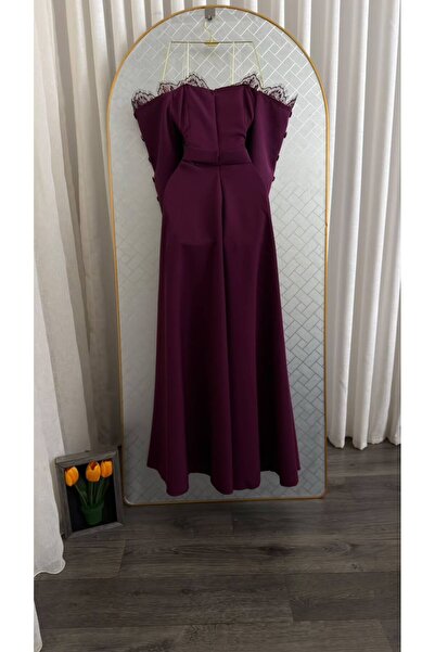 Mazon Fashion فستان من الكريب الناعم مع إدراجات من الدانتيل