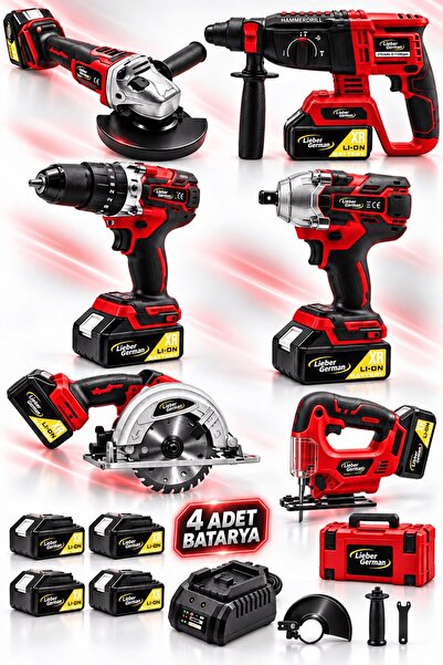 Lieber German 6Lı Set BL Motor Matkap Hilti Taşlama Somun Sıkma Dekupaj Teste...