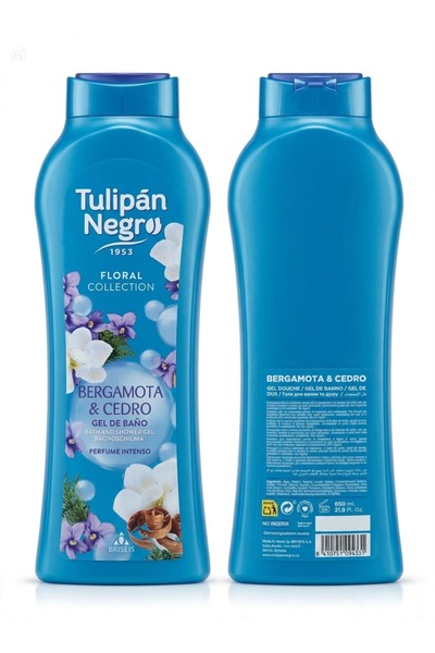 Tulipán Negro Floral Collection Bath and Shower Gel - Bergamota & Cedro (650 ml) - Start a Luxurious Fragrance Ceremony on Your Skin with the Accompaniment of Mediterranean Bergamot and Noble Cedar Wood.