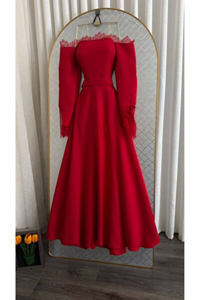 Mazon Fashion فستان من الكريب الناعم مع إدراجات من الدانتيل