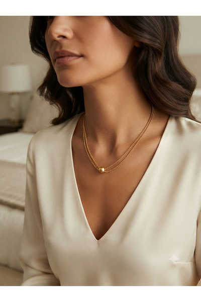 Generic Brand Women's Steel Ball Tip Double Chain Necklace