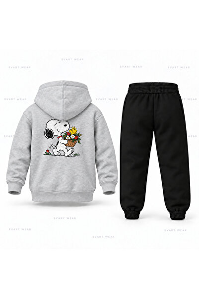SVART WEAR Snoopy Market Basket Printed Children's Hooded Tracksuit Set
