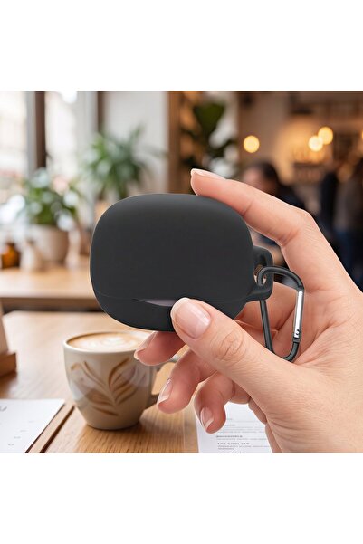 CaseOnn QCY Buds Anc HT15 ile Uyumlu Kılıf Askı Aparatlı Mat Silikon Siyah