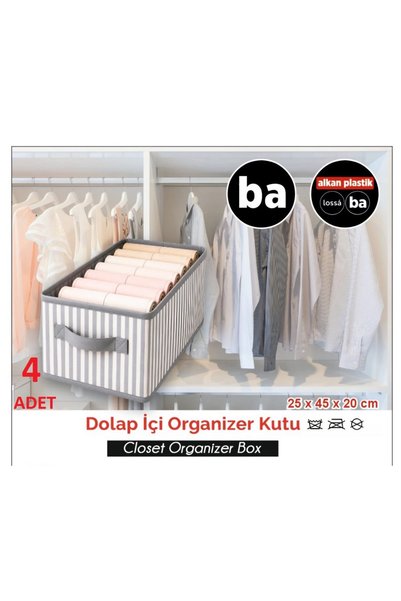 BAHOMETR 4 ADET Dolap İçi Organizer Kutu Düzenleyici Tutma Kulplu Organizer Saklama Hurç No10- BA041-( 4 Adet )