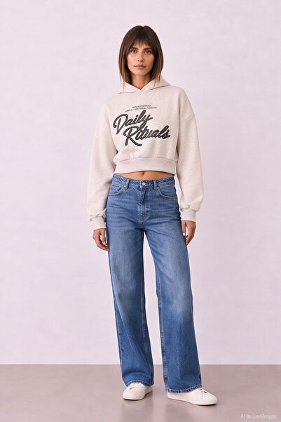 Quzu Embroidery Detailed Sweatshirt Beige Melange