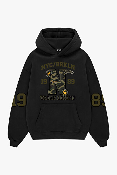 Sekizbiraltı Urban Legend Baskılı Siyah Oversize Unisex Hoodie