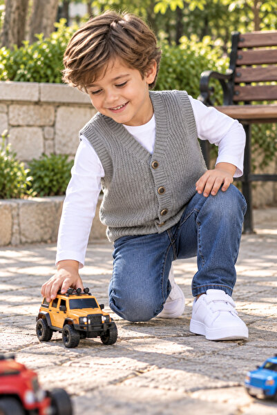SERPİL Ss Gi̇yi̇m Boys' Knitted Sweater – V-Neck Buttoned Knitwear Vest, Casu...