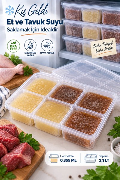 grimorlife 1 Adet 2,1 Lt 6 Bölmeli Derin Dondurucu Difriz Saklama Kabı - Buzdolabı Düzenleyici Buzluk Erzak Kabı