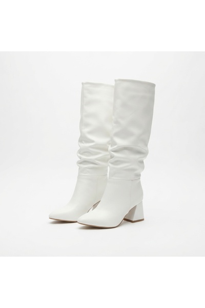 Zerenyus Zri̇nx-2002 Premium White Bellows Thick Heeled Women's Boots 7 cm