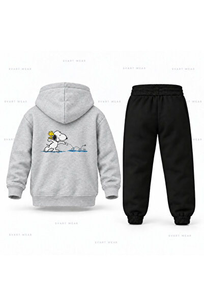 SVART WEAR طقم بدلة رياضية للأطفال مطبوع عليه سنوبي تاس سيكتشينج هودي