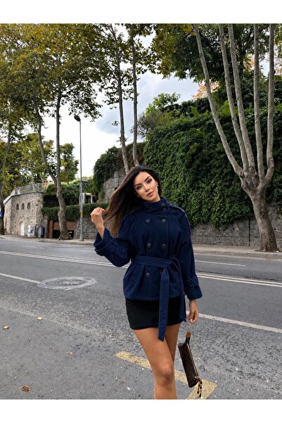 feme clothing Şık Düğmeli Kuşaklı Yeni Sezon Astarlı Premium Kalite Rahat Kal...