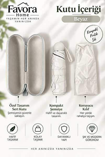 FAVORA RainBox Kapsül Şemsiye - Kutulu Mini Katlanır Çanta Boy Şemsiye İnci Beyazı