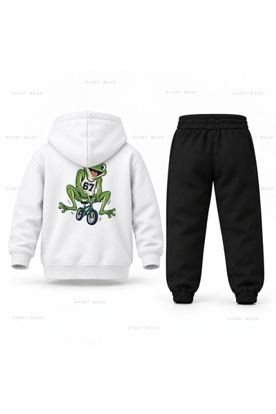 SVART WEAR Six Seven 67 Frog Bicycle Printed Children's Hooded Tracksuit Set
