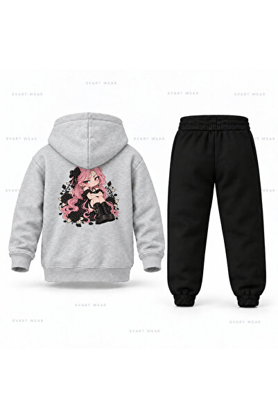 SVART WEAR Kpop Demon Hunters Mira Chibi Oturus Printed Children's Hooded Tra...