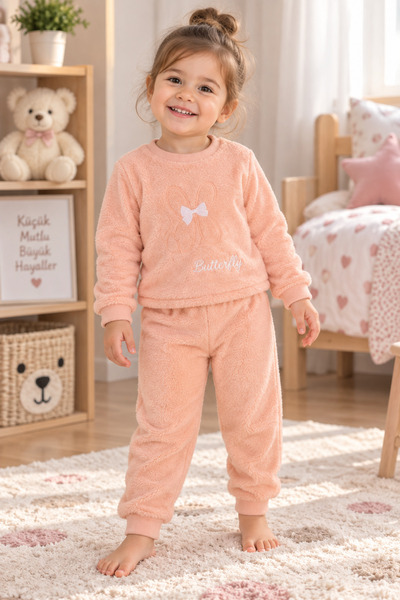 SERPİL SS GİYİM Kız Çocuk Peluş Eşofman Takımı – Kelebek Baskılı Polar Sweats...