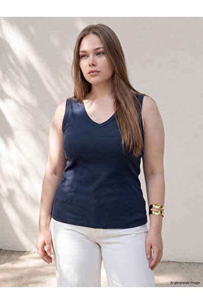 LC Waikiki Vizyon New Season Navy Blue Large Size V-Neck Women's Undershirt