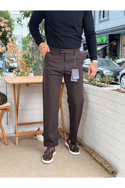 manch collection Giesto Italian Cut Oilcloth Trousers Coffee