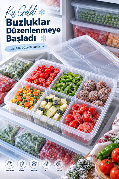 grimorlife 1 Adet 2,1 Lt 6 Bölmeli Derin Dondurucu Difriz Saklama Kabı - Buzdolabı Düzenleyici Buzluk Erzak Kabı
