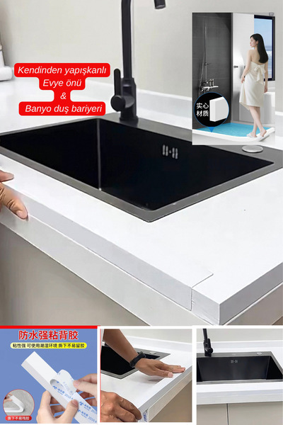 Doori kendinden yapışkanlı evye önü su bariyeri - banyo duş alan bariyeri - ı...