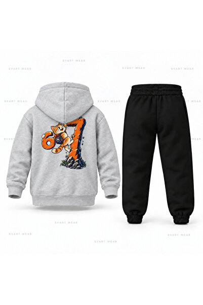 SVART WEAR طقم بدلة رياضية للأطفال مطبوع عليه Six Seven 67 Cat Adventure