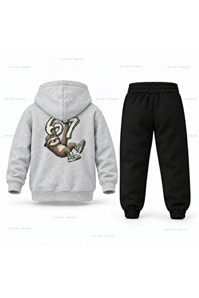 SVART WEAR Six Seven 67 Παιδικό Σετ Φόρμας με Κουκούλα με Σχέδιο Τεμπέλικου Ζώου