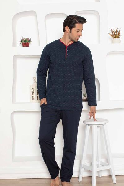 %100 Pamuk Uzun Kol Erkek Pijama Takım
