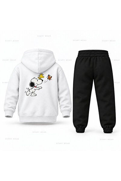 SVART WEAR طقم بدلة رياضية للأطفال مطبوع عليها شعار Snoopy Butterfly Pes