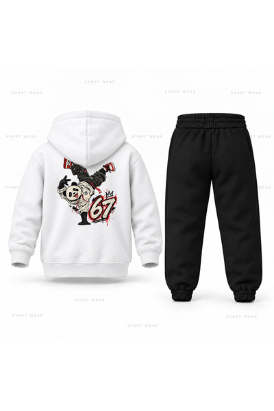 SVART WEAR طقم بدلة رياضية للأطفال مطبوع عليها Six Seven 67 Panda Balance