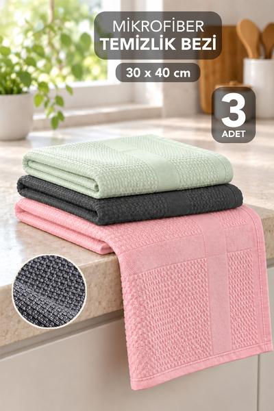 Meleni Home 3 Adet 30x40cm Mikrofiber Temizlik Bezi - Yüksek Emici Kir Toz İz...