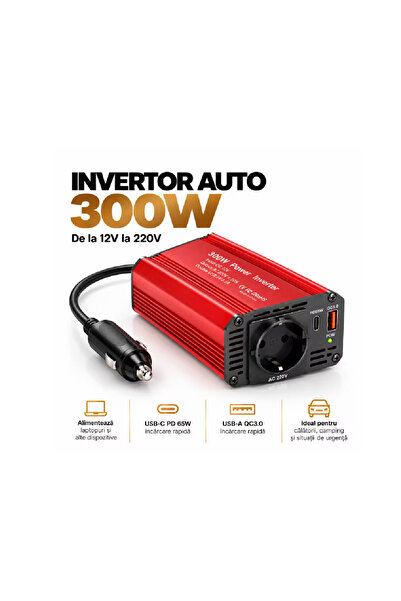 Noar Auto INVERTOR AUTO 300W, PRIZA 220V, 2 x PORTURI USB, PUTERE MAXIMA 600W