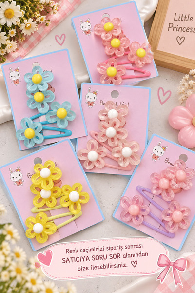 Generic Brand Girl's Floral Hair Clip Set – 2 Rubber Clips + 2 Snap Clips, 4-...
