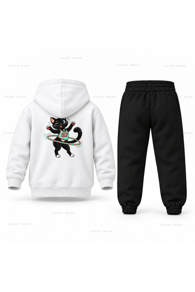 SVART WEAR طقم بدلة رياضية للأطفال بقلنسوة مطبوع عليه Six Seven 67 Cat Hulahop