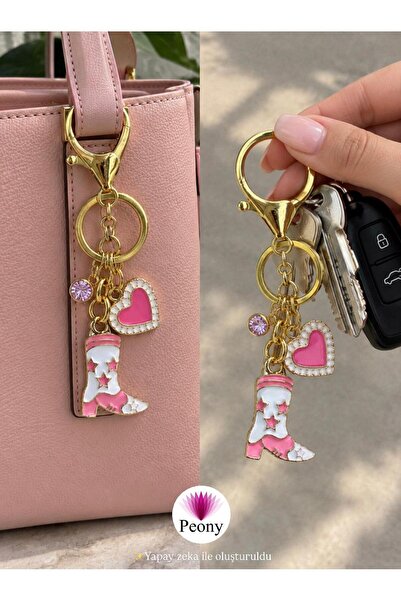 PEONY peonyofficiall Kovboy Çizme Charm Altın Kaplama Pembe Tektaş Kalp Cüzda...