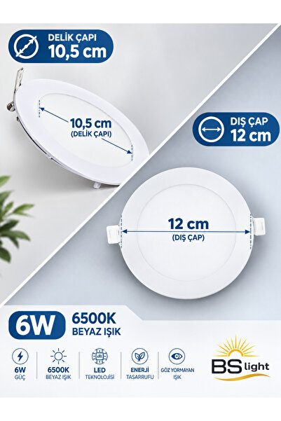 Bs Light 6W Slim LED Panel Spot Yuvarlak Sıva Altı Armatür 6400K Beyaz Işık