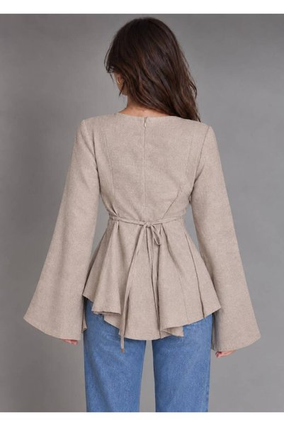 Gülmude Back-Tie Casual Stylish Linen Blouse