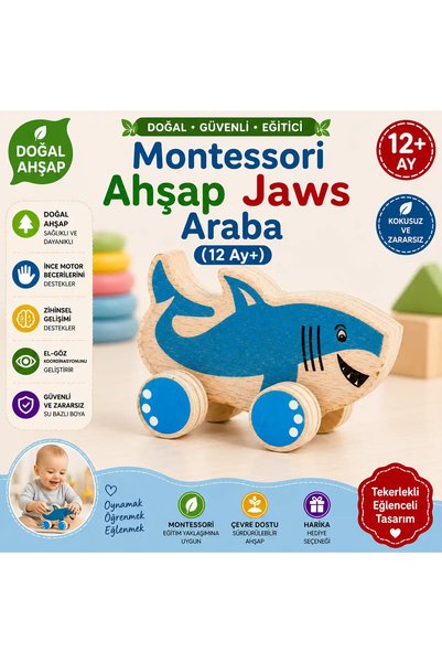Hopiers Montessori Ahşap Köpek Balığı Araba