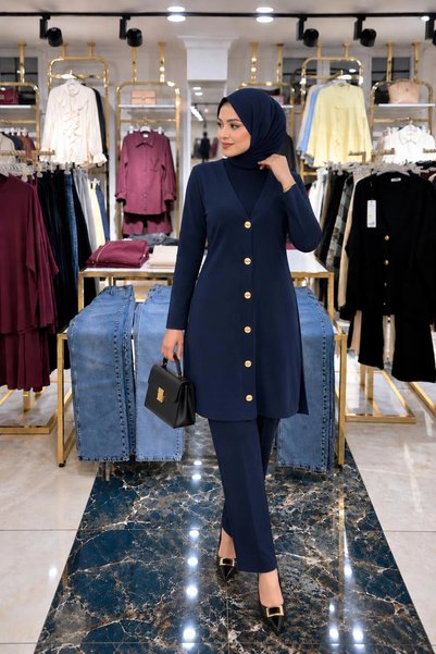 Butik Lacivert Uzun Yelek Modelimiz