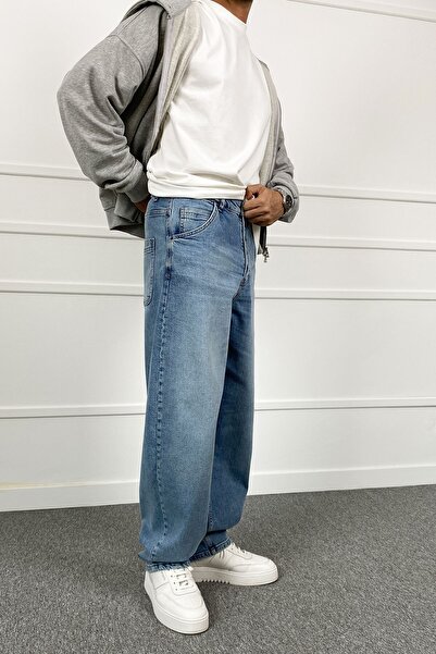 Alışveriş Sokağı Düğme Tasarım Yıkamalı Baggy Denim Jean | STK2106-Jean