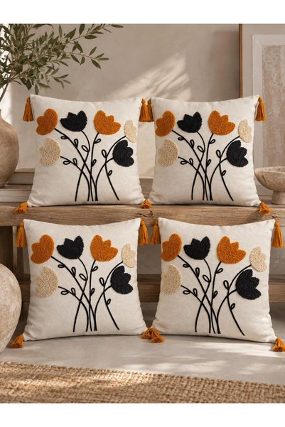Maison Diane Home Autumn Garden Renkli Çiçek Desenli Dekoratif 4'lü Punch Kır...