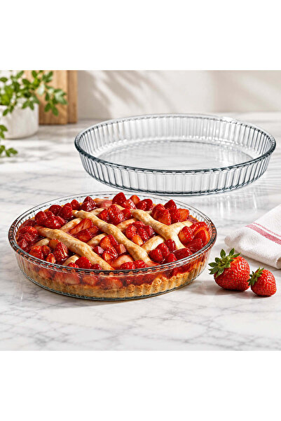 Borcam Set de 2 tăvi rotunde pentru cuptor Borcam, sticlă borosilicată, 2,95 L și 1,72 L, cutie cadou