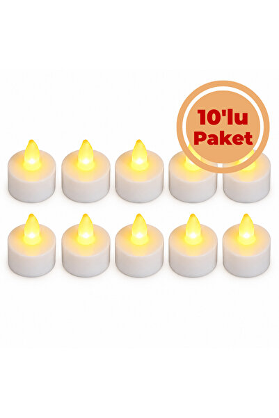 Renk İthalat Led Mum Beyaz 10'lu Paket Tealight Pilli Mum Dumansız Romantik Ö...