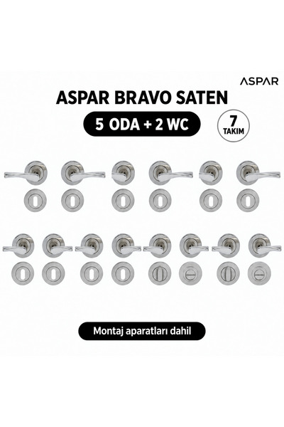 ASPAR Bravo Oda Kapı Kolu 7'li Set 5 Oda 2 Wc