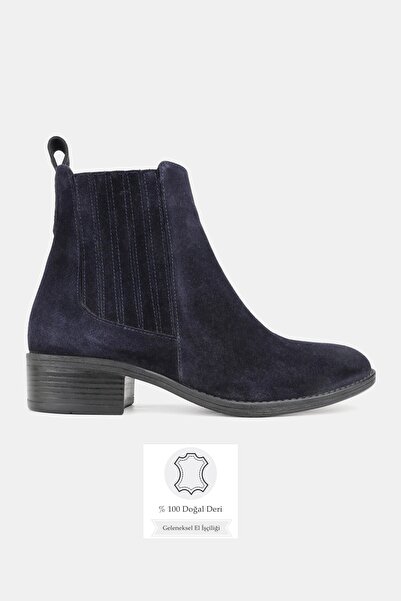 TUNAELLİ Women's Dark Blue Suede Genuine Leather 36-41 Size Chelsea Boots & B...