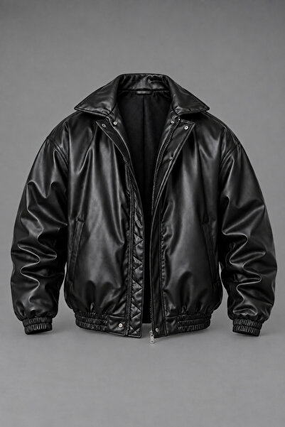 Gussi Ανδρικό μαύρο Oversize Vintage Δερμάτινο Μπουφάν