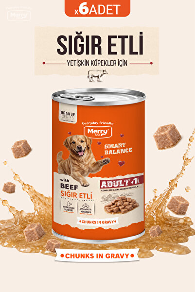Yetişkin Köpekler İçin Sığır Etli Parça Etli Konserve Yaş Köpek Maması 400 g - 6 ADET