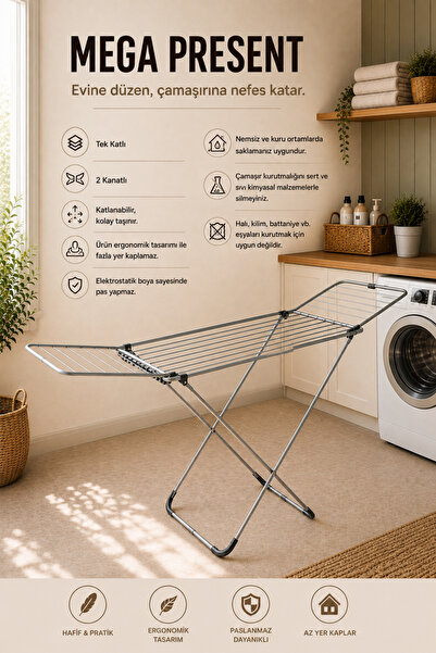 Perilla MEGA PRESENT Premium Çamaşır Kurutmalığı K17002 – 17,5 Metre Asma Kap...
