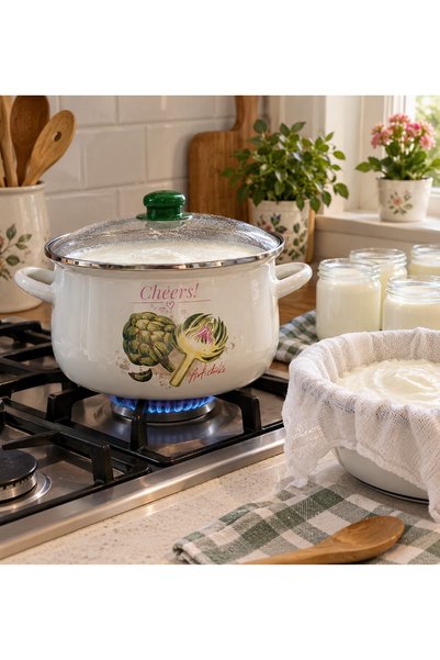 EBRULİEMAYE Enginar Enamel Pot 6 Liters 26 cm Diameter Milk Yogurt Soup Cooking Pot